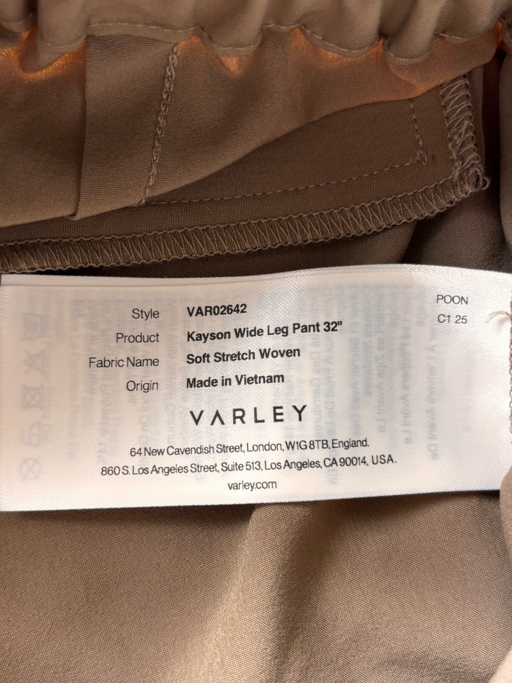 Varley Kayson Wide leg Pant Trousers Camel soft flex material Medium - Picture 9 of 11